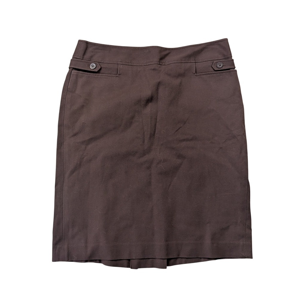 Ann Taylor LOFT Brown Pencil Skirt Size 8 Button Detail Professional Knee Length